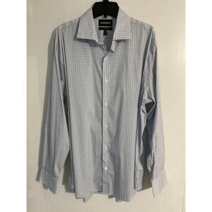 Bonobos dress shirt men’s size 17/35 blue white plaid slim fit classic career